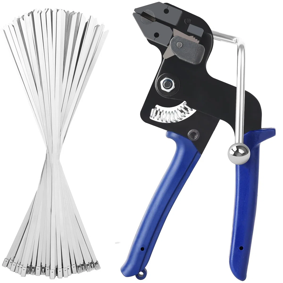 100 Pezzi di Pinza per Fascette Metalliche Autobloccante con Fascette Stringitubo in Acciaio Inox, Pistola per Fascette in Metallo per Tensionare e Tagliare le Fascette, Adatta per Cavi e Tubi