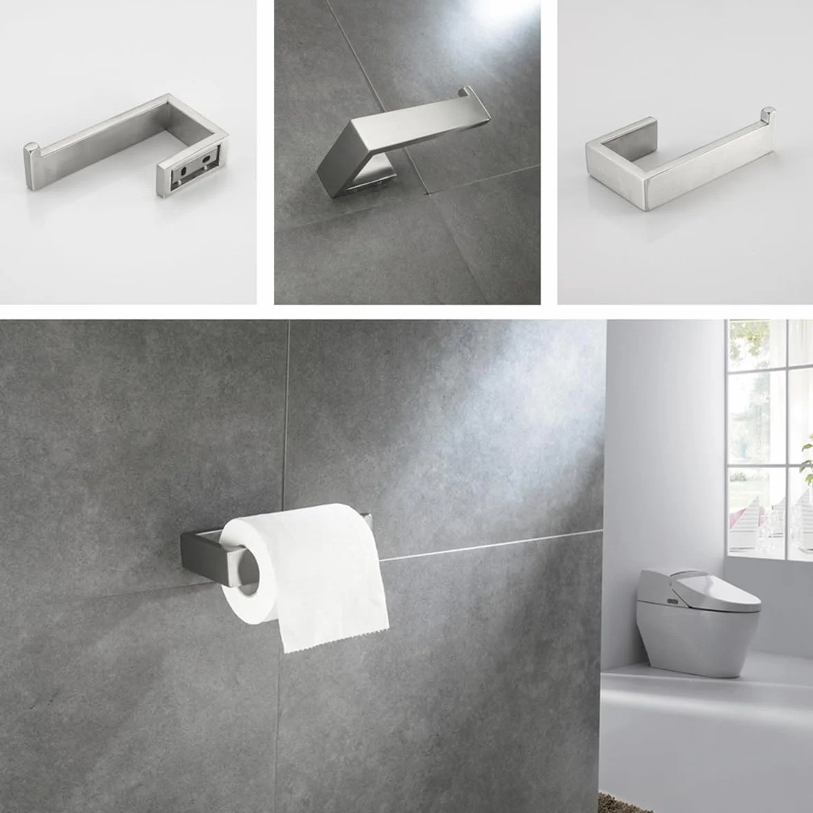 Flybath Porta Carta Igienica SUS 304 Acciaio Inossidabile Argento Spazzolato Portarotolo da Bagno Montaggio a Parete