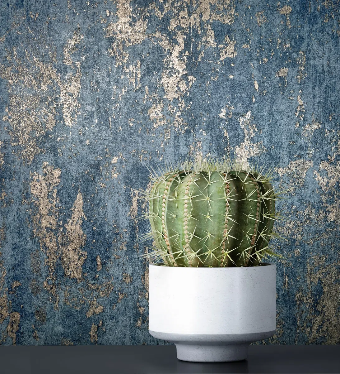NEWROOM carta da parati Azzurre Calcestruzzo Tessuto non Tessuto - Industriale Blu Scuro Oro Cemento Gesso Loft