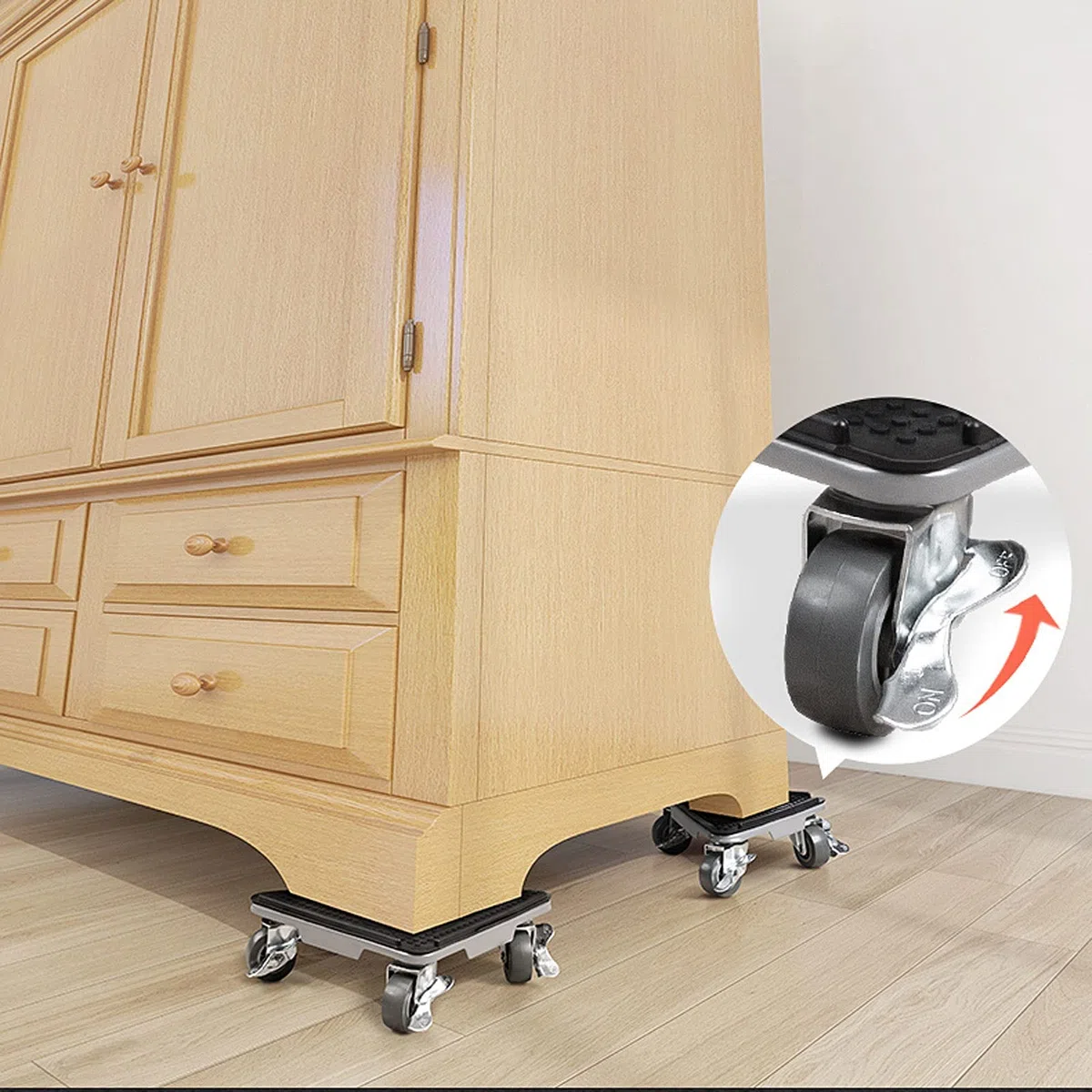 Set Sposta Mobili Pesanti, Kit Sollevatore per Mobili con 4 Dispositivi Scorrimento, Rotelle per Spostare Mobili Pesanti - con Freno, Max Fino a 1300kg