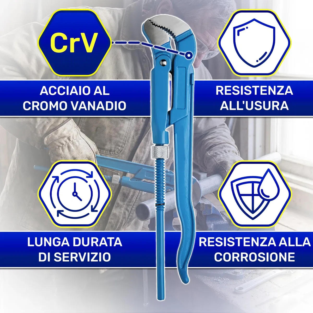 Pappagallo Idraulico da 1,5" Tipo S 430 mm - Chiave a Pappagallo è Realizzata in Acciaio Legato al Cromo-Vanadio CrV - MONTERAL