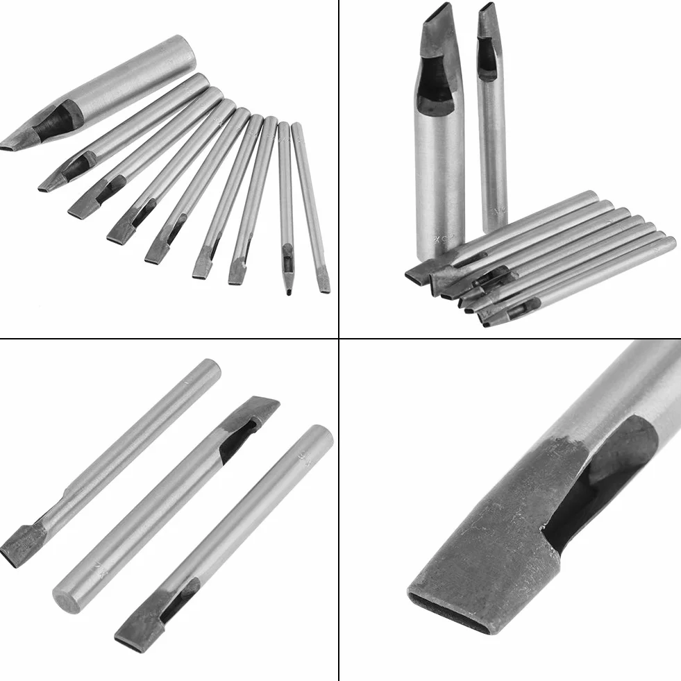2mm 9pcs Punzone per Fori in Pelle, Cuoio Ovale Forma Foro Punch Kit Cutter Hollow DIY Tool