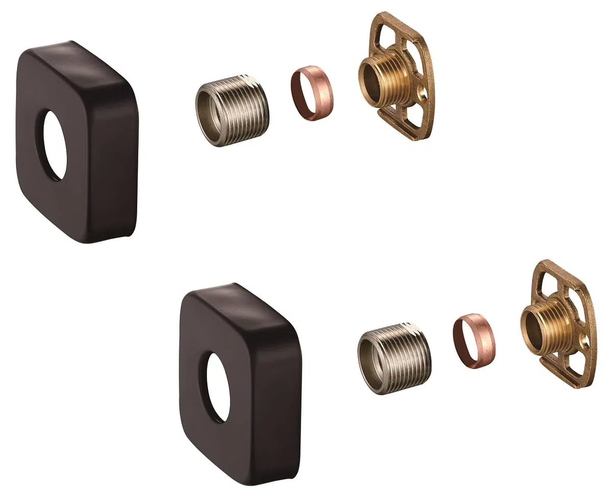 Kit di fissaggio rapido per valvola a barra, staffe con copertura quadrata in SS nero opaco, bocchette da 3/4 di pollice Connessioni BSP 15 mm Montaggio a parete per miscelatore termostatico