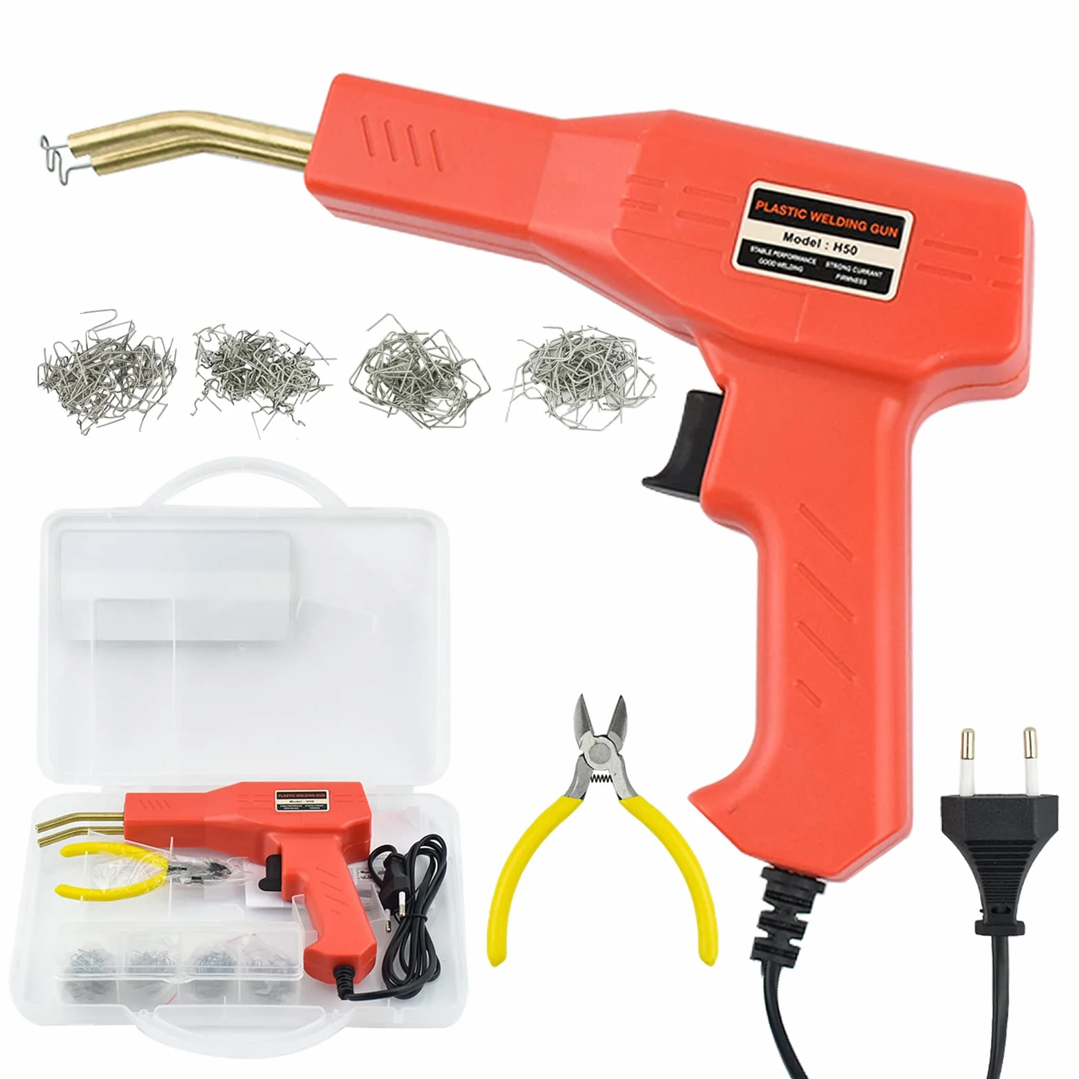 Plastica Saldatrice Kit, Aolkee 50W Saldatore per Plastica, Riparazione Paraurti Auto, pinzatrice a caldo, strumento di saldatura per riparazione paraurti auto con 200 graffette, pinze