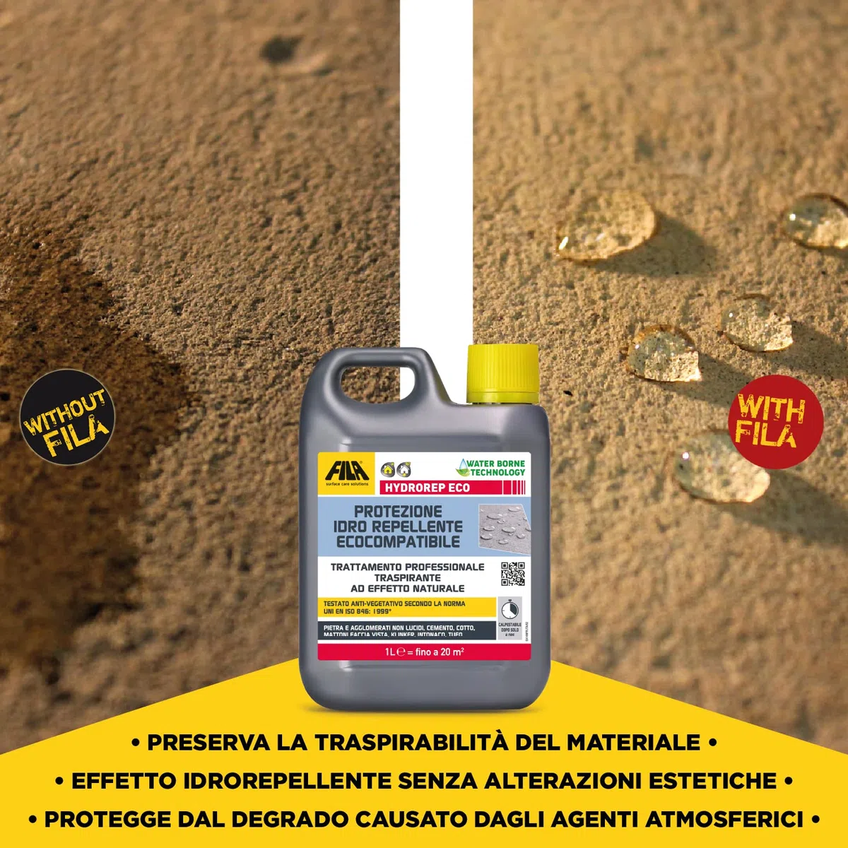 Fila Surface Care Solutions Hydrorep ECO Idrorepellente per Pietra e Cemento, Cotto, Mattoni Faccia Vista, Intonaco, Tufo e Agglomerati, 1 Litri