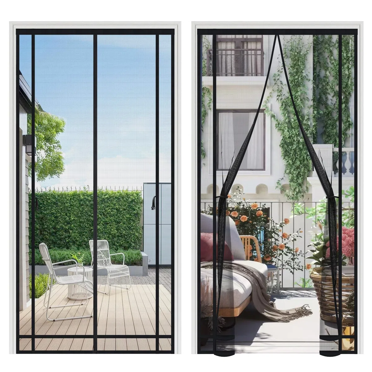 Sekey Zanzariera Magnetica Porta Finestra Regolabile- Cinghie a Clip Cucite Doppio Lato| Senza Traforare| Nastro adesiva 4cm in Cima, Insetti Protezione per Balcone 120 x 220 cm