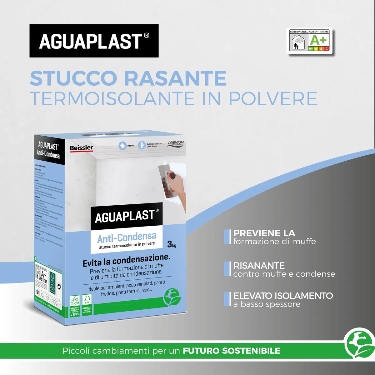 Aguaplast Anticondensa Stucco Termoisolante 3 kg – Protettivo Anti-Condensa e Anti-Muffa, Riduce Ponti Termici e Riverbero Acustico, Facile Applicazione a Spatola
