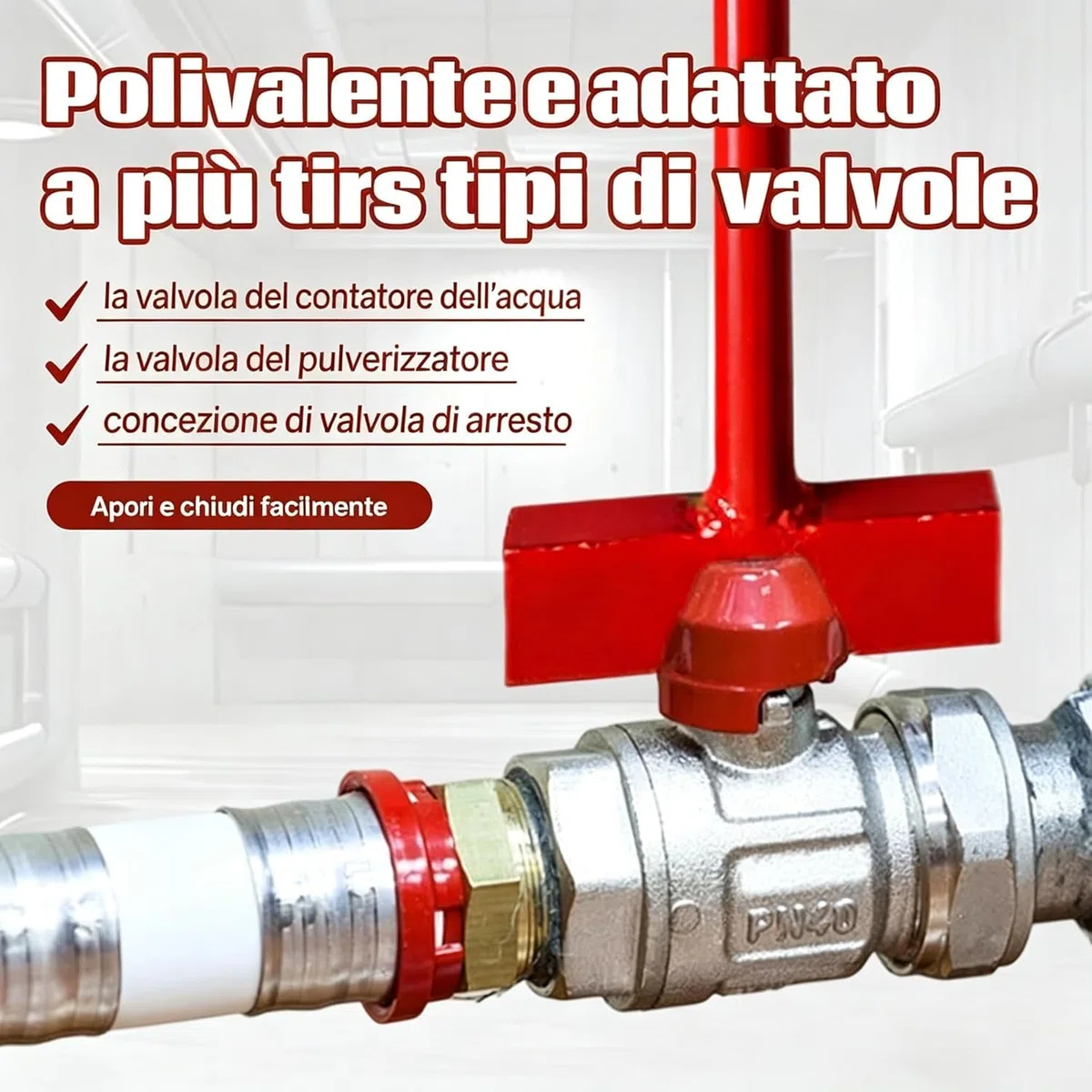 KESOTO Chiave per contatore dell'acqua, chiave di chiusura della valvola, a T, a manico lungo per conduttura principale del marciapiede, 60 Cm