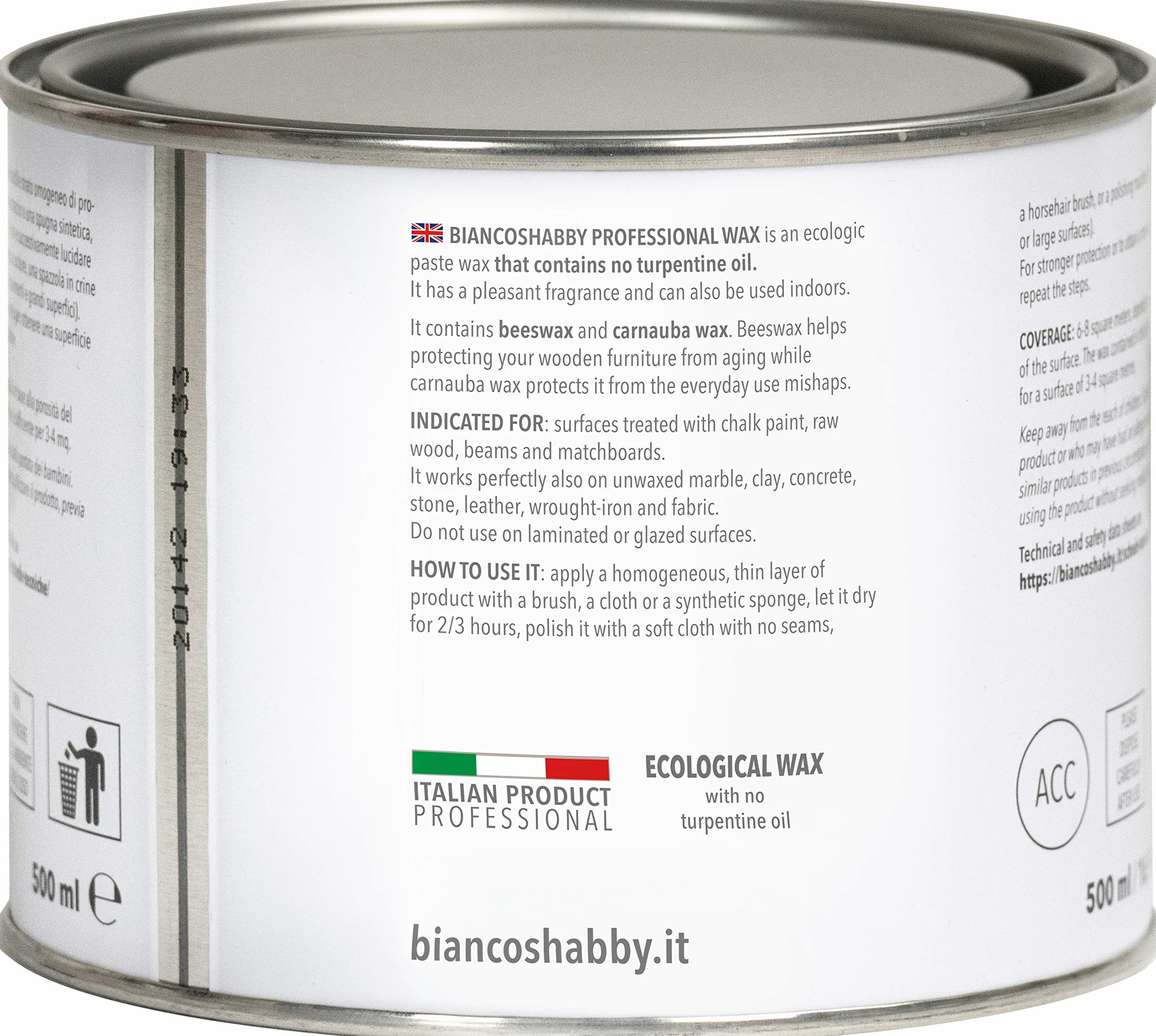 bianco Shabby CERA PROFESSIONALE Trasparente per decorazione e restauro con cera d'api e cera carnauba (500 ml)