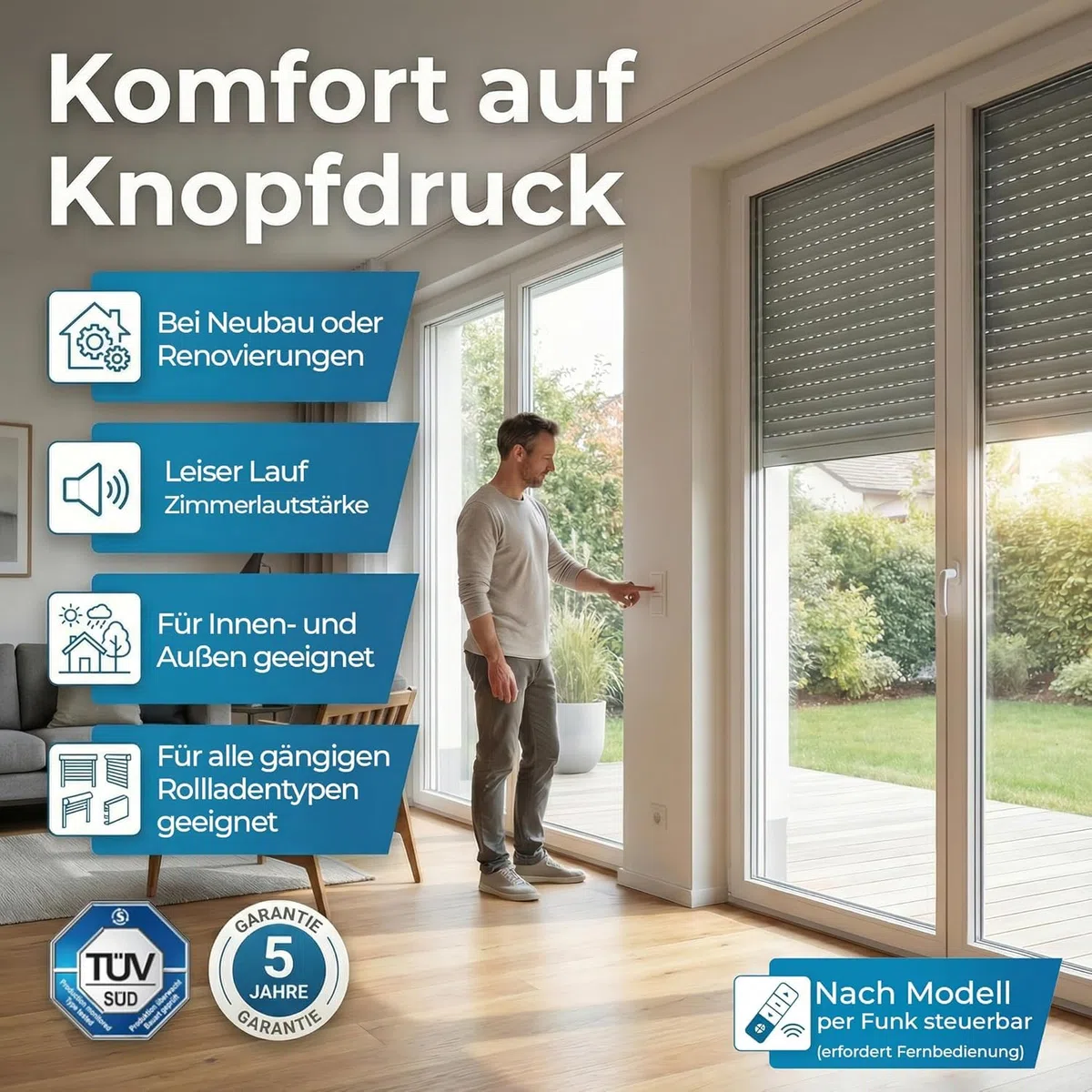 Rollladenmotor/Rollladenantrieb, 13 Nm, max. 29 kg, für 40 mm 8-Kantwelle, mechanische Endschalter (1 ST)