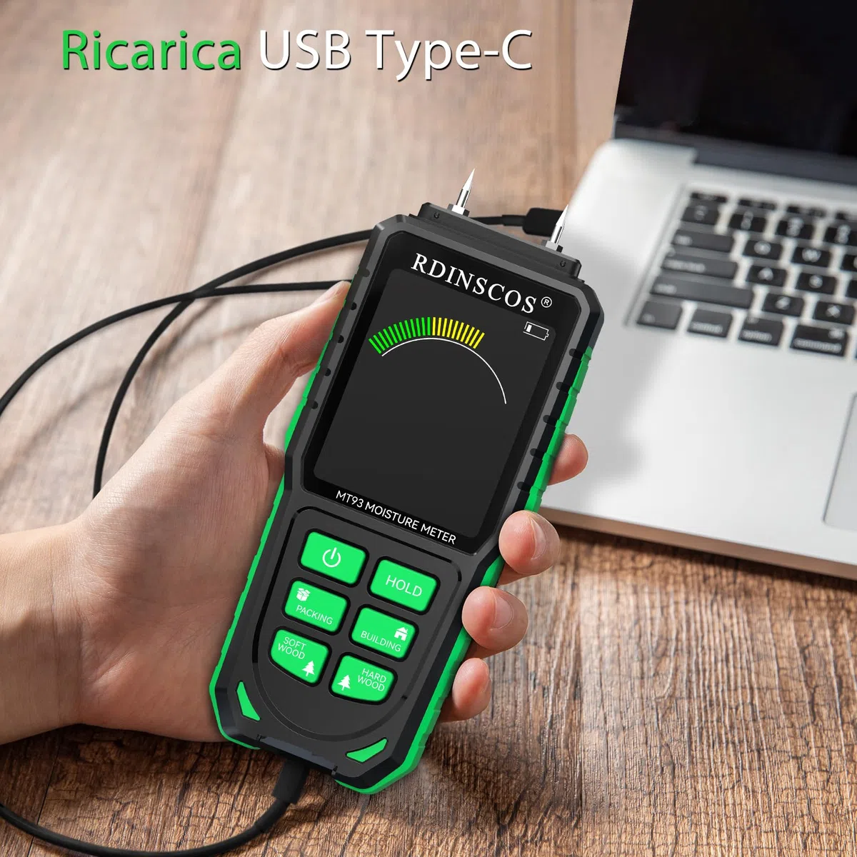 Misuratore di Umidità per Legno,RDINSCOS Rilevatori di Umidità con LCD a Colori e Allarme Acustico Igrometro Professionale Tester di Umidità per Legno,Legna da Ardere