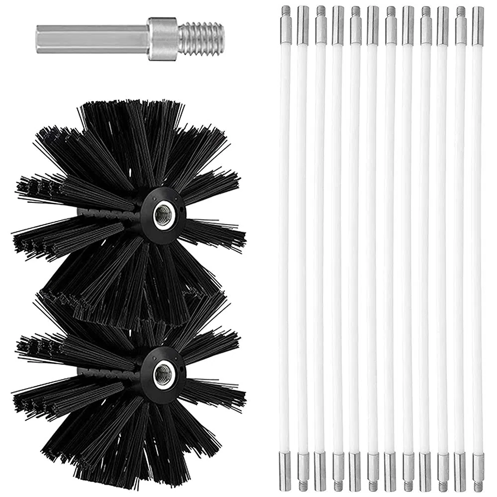 Set di Spazzole per Camino, Set per la Pulizia dello Sfiato del Condotto, Kit di Attrezzi per Pulizia Professionale include 12 Aste Flessibili da 410 mm e 2 Testine per La Pulizia del Camino