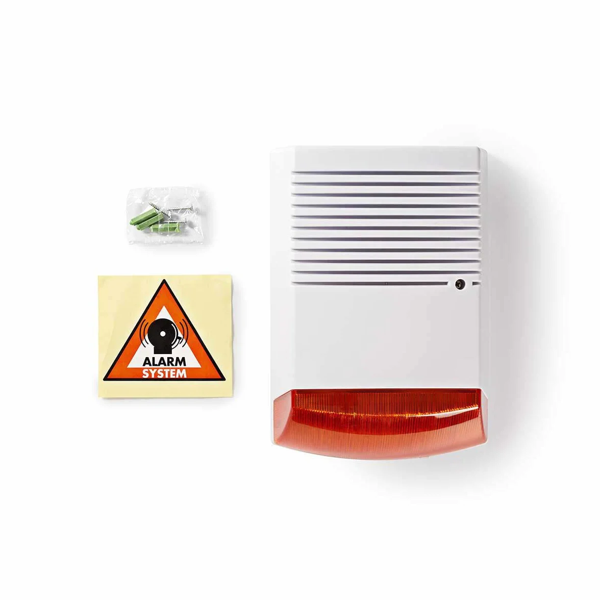 Sirena di sicurezza fittizia - IP44 - Alimentazione a batteria - All'aperto - Arancia/Bianco