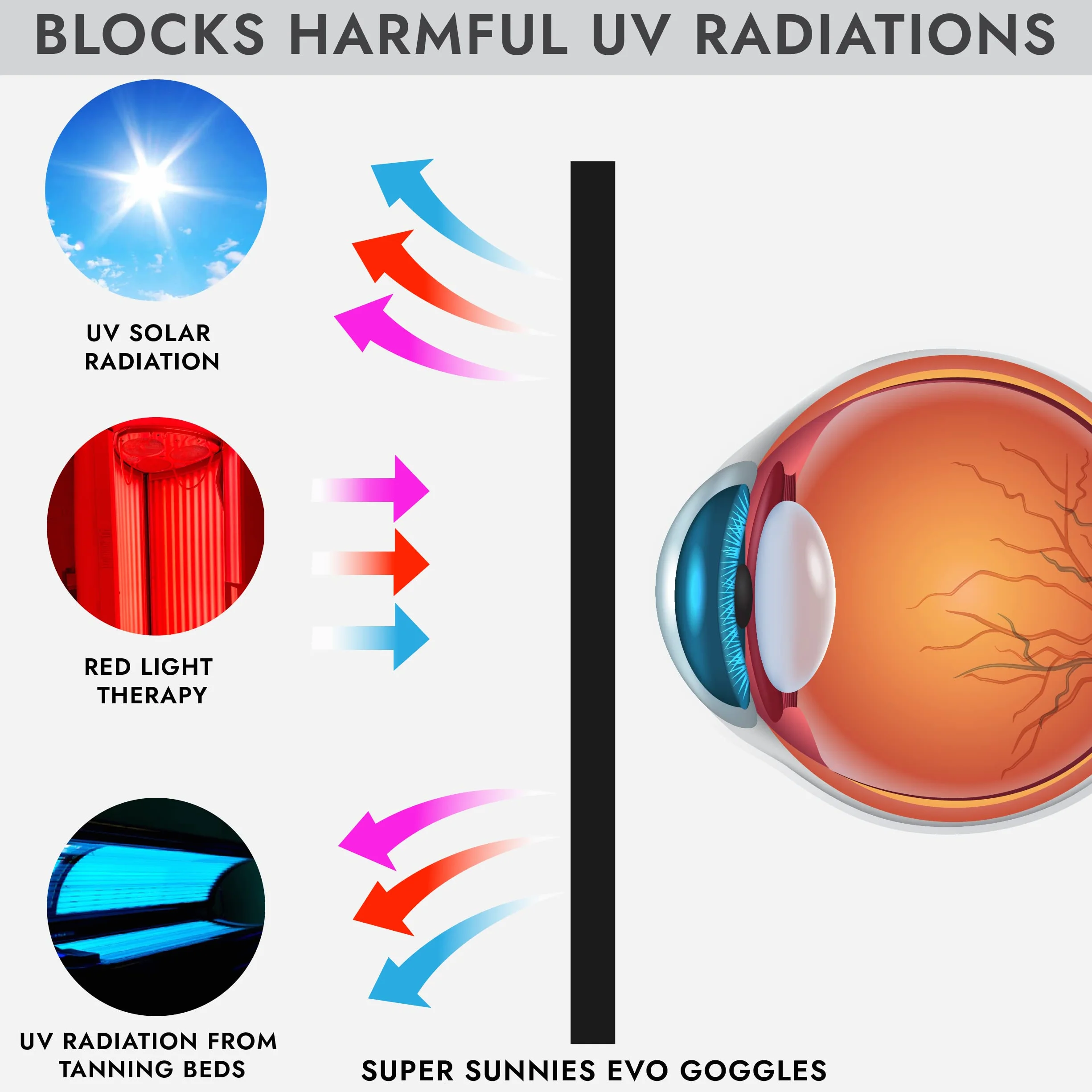 Super Sunnies EVO FLEX Sunnies Flessibile Tanning Bed Goggles Eye Protezione UV Black Glasses... by