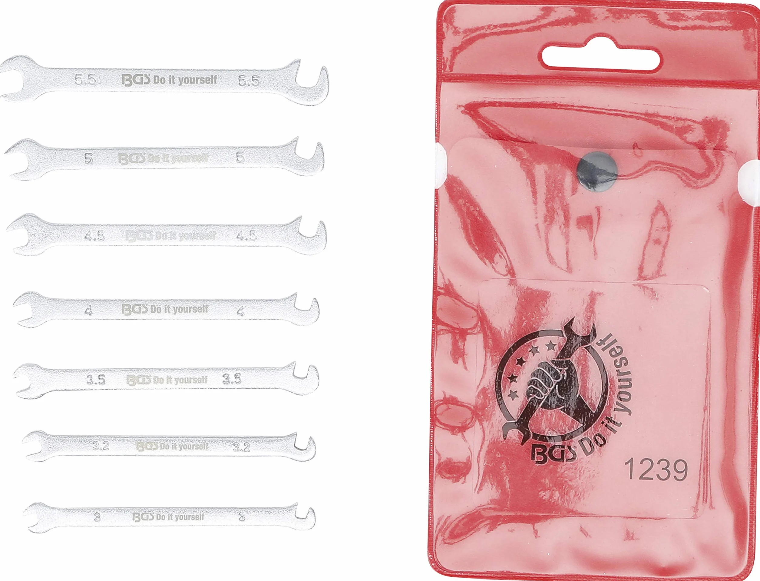 BGS Diy 1239 | Serie di chiavi combinate anello-forchetta | versione mini | 3 - 5,5 mm | 7 pz.