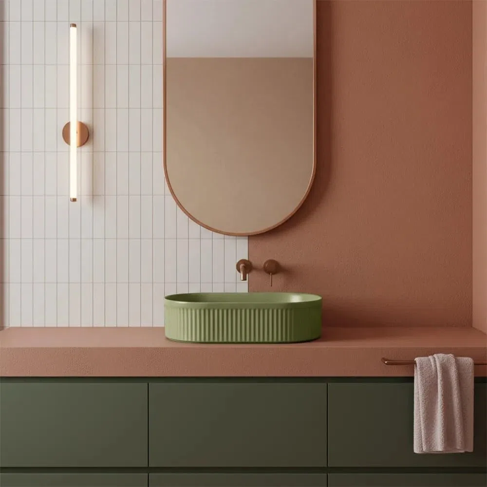 Rea - Lavabo da appoggio Vanda Pistachio Matt Ovale - Ceramiche Sanitarie - Verde - 49 x 31 x 13 cm
