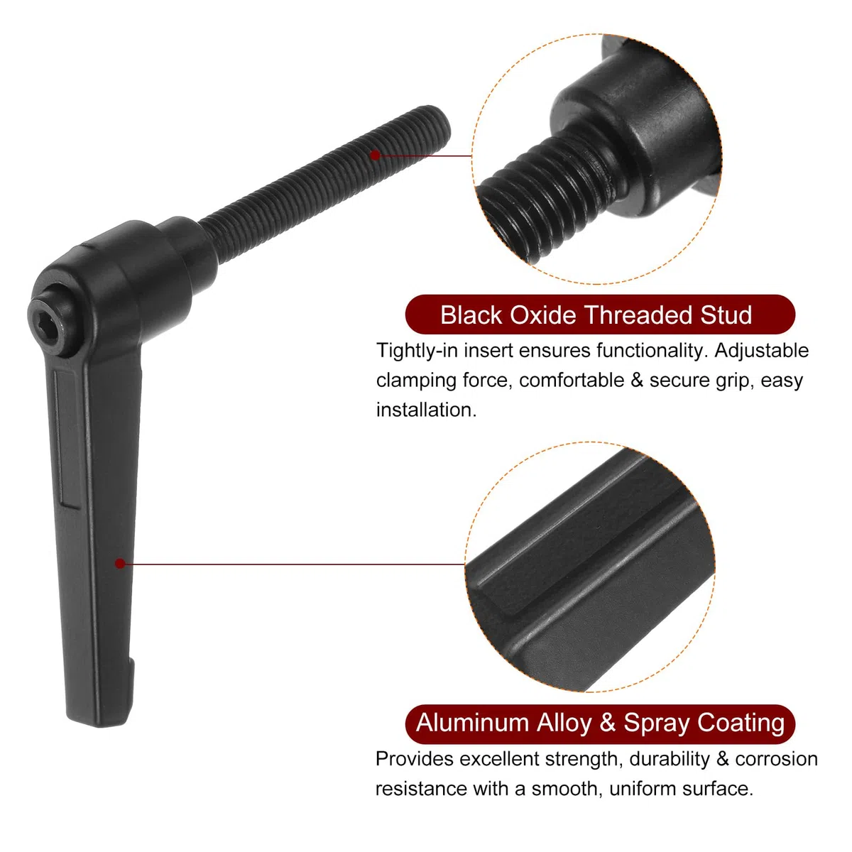 QUARKZMAN 8pz Regolabile Serraggio Leva Maniglie M8 x 60mm Maschio Filettatura Bullone Manopole Girevole Vite blockggio Rapido Rilascio Cricchetto Pulsante Maniglia, Nero
