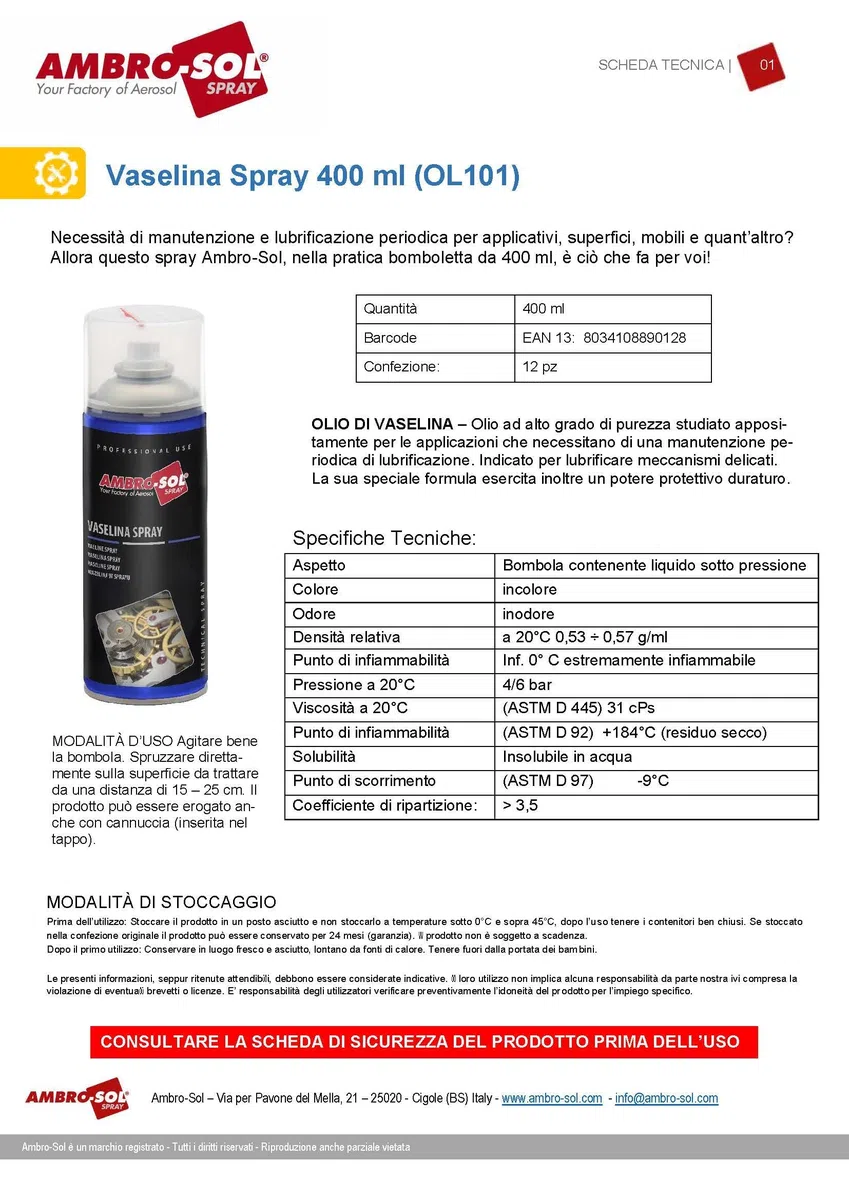 Bomboletta di Vasellina Spray 400 ml Olio Tecnico di vaselina, Lubrificante, Anti-ossidante, Protettivo, Incolore e inodore Varie Quantità (3)