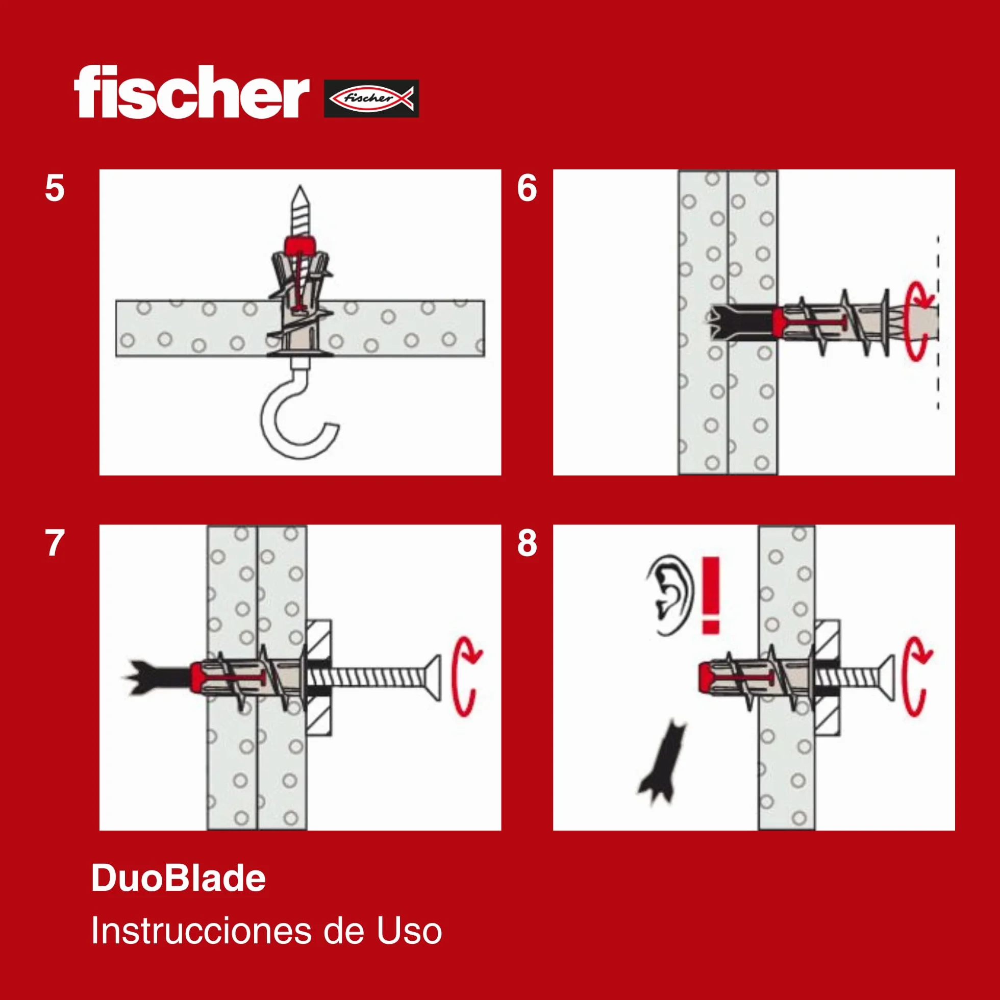 Fischer Duoblade, Tasselli Autoforanti Espandenti per Cartongesso, Grigio/Rosso, 50 Pezzi