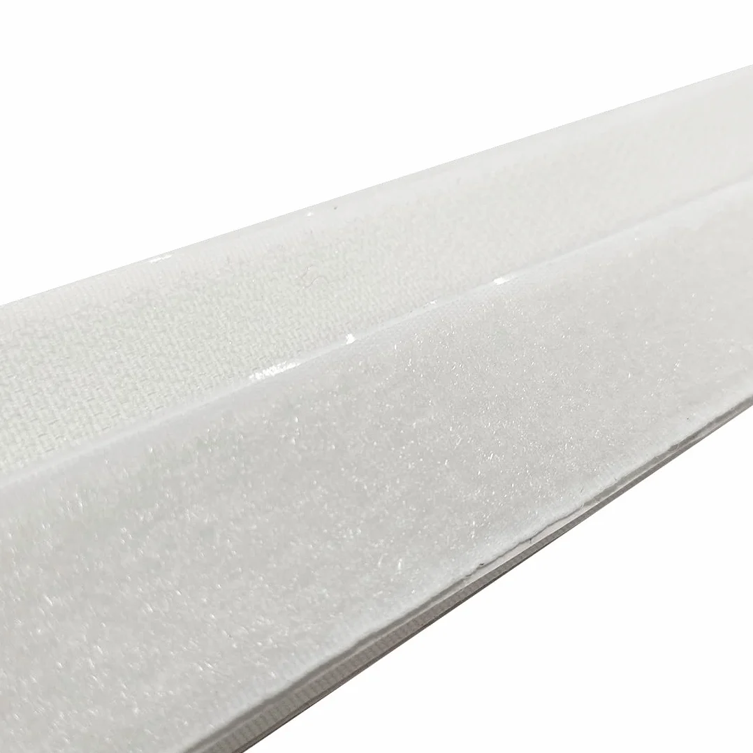 25 Metri con Adesivo - Solo un Lato: Gancio - Nastro di Chiusura per Attaccare Tende, Tappeti, Tessuti, Zanzariere, Quadri, Adesivo Forte, Gancio e Anello, Bianco, 30 mm, Nylon