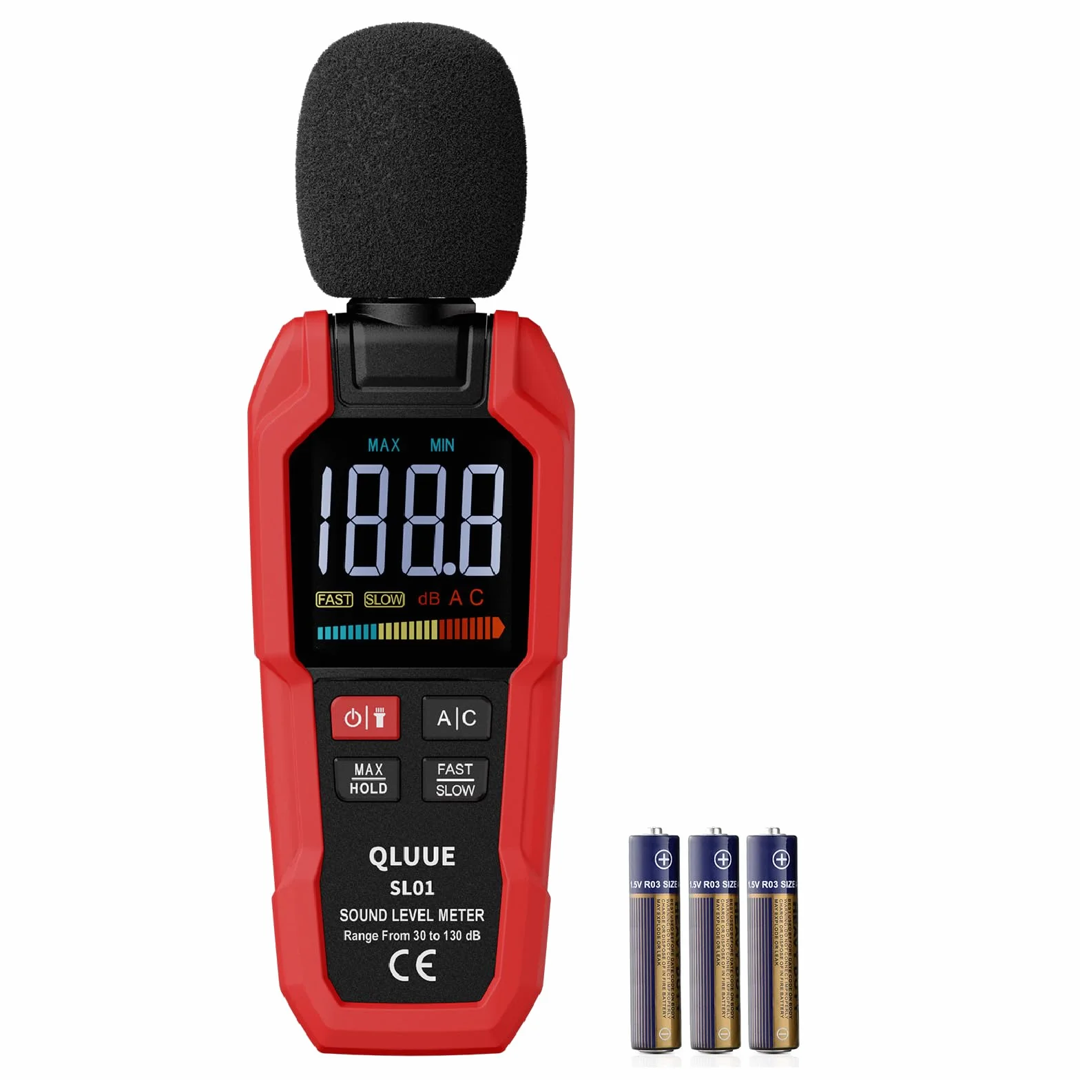 Misuratore di livello sonoro, coltello decibel digitale portatile, da 30 dB a 130 dB, display LCD ponderato A/C, può essere utilizzato a casa, in fabbrica e su strada