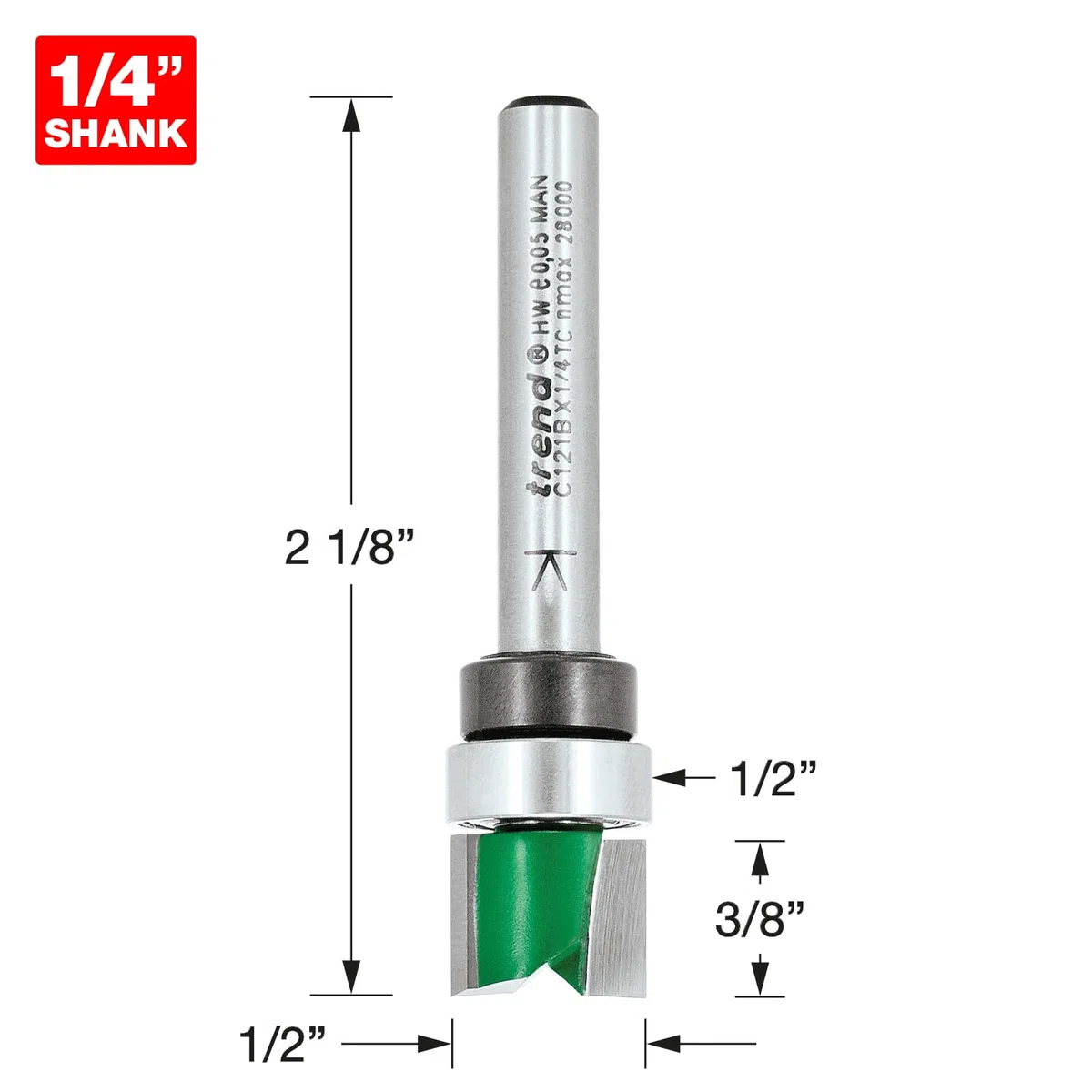 Trend Fresatore per Profilatura Guidato CraftPro, Gambo da 6,35 mm, Diametro di Taglio 9,5 mm & Lunghezza di Taglio 12,7 mm, Punta in Carburo di Tungsteno, C121BX1/4TC