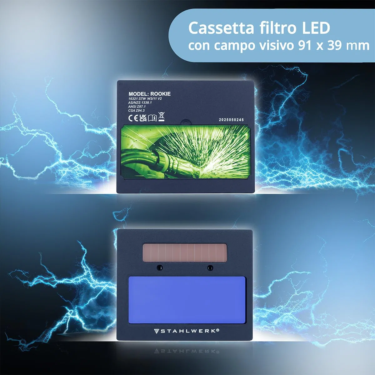 STAHLWERK Casco per Saldatura Automatico ROOKIE – Casco Robusto, Maschera per Saldatura con Filtro autoscurante da DIN 3 a DIN 11, Classe Ottica 1/1/1/2