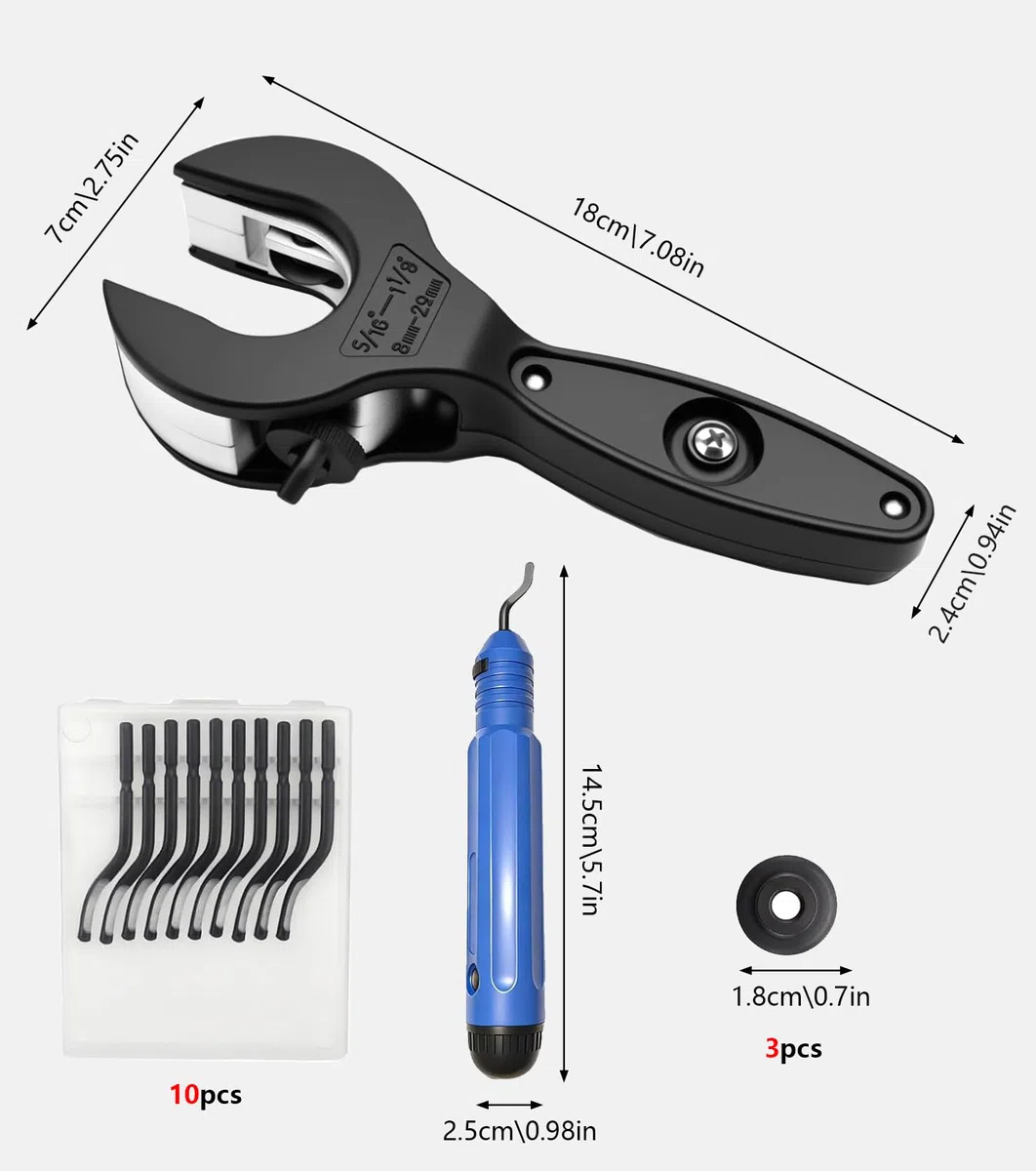Tagliatubi in acciaio inox, tagliatubi in rame, 8-29 mm,tagliatubi a cricchetto, in tagliatubi rame acciaio inox, alluminio, plastica, con 3 rotella di ricambio e utensili per sbavatura