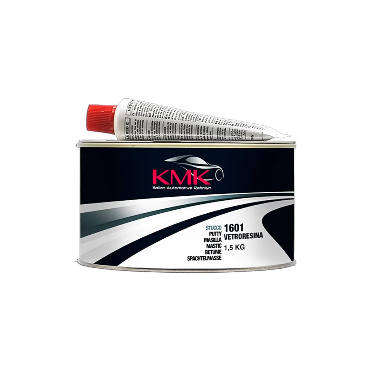 Stucco vetroresina con indurente 1,5 KG KMK | Rinforzato con fibre di vetro | Professionale per carrozzeria
