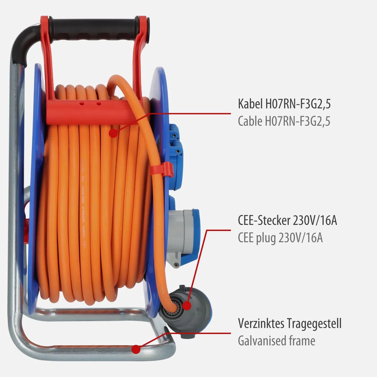 Brennenstuhl Garant Avvolgicavo da campeggio CEE IP44 (CEE con cavo da 25 m, H07RN-F 3G2.5, arancione, avvolgicavo per uso permanente esterno IP44, Made in Germany)