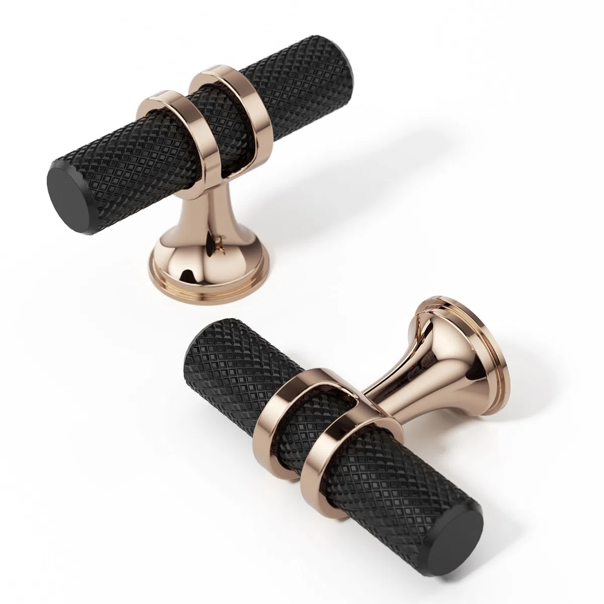 FURNIWARE 10 pezzi Pomelli per mobili nero opaco e bronzo champagne, pomelli per armadio in oro e ottone, pomelli per porte e cassetti da 50 mm, per armadi, cassettiera, guardaroba