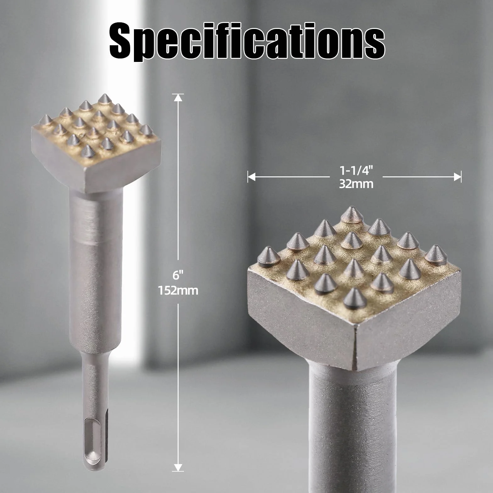 SDS Plus - Scalpello per piastrelle, 152 mm, 16 denti, in metallo duro, per calcestruzzo, ardesia, ponte, parete, piastrelle in ceramica