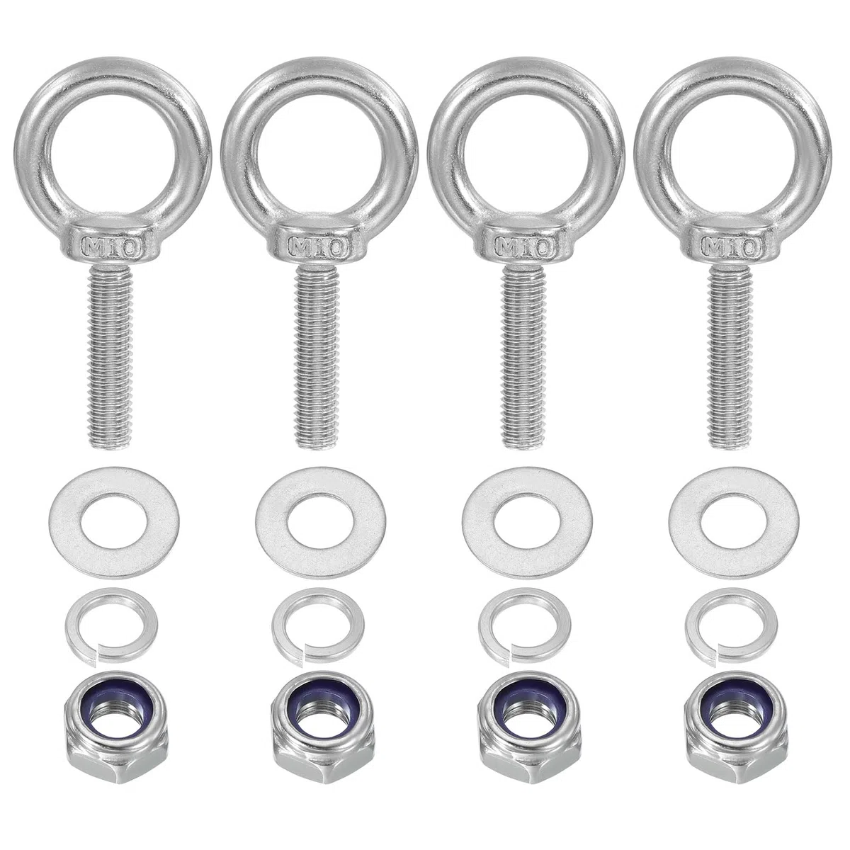 PATIKIL M10 x 40mm Occhiello Con Dado, 4 Pezzi 304 Acciaio Inossidabile Occhiello Di Sollevamento Vite Filettata Per Appendere, Argento