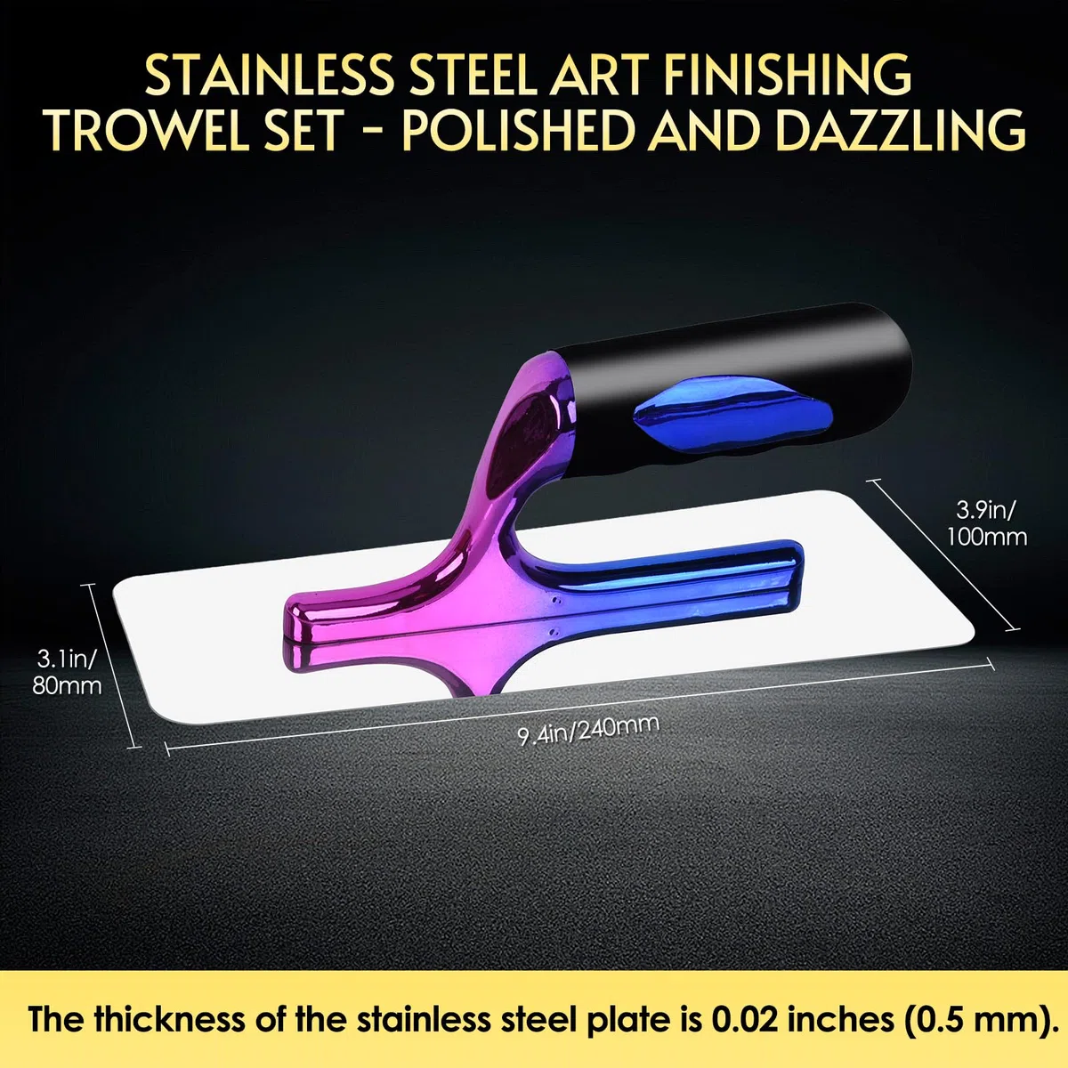 UpJiaflarish - Set di 3 cazzuole in acciaio inox lucido e abbagliante per intonacatura e muratura, strumento manuale per pittura artistica, vernice marmorino, modellazione decorativa in microcemento
