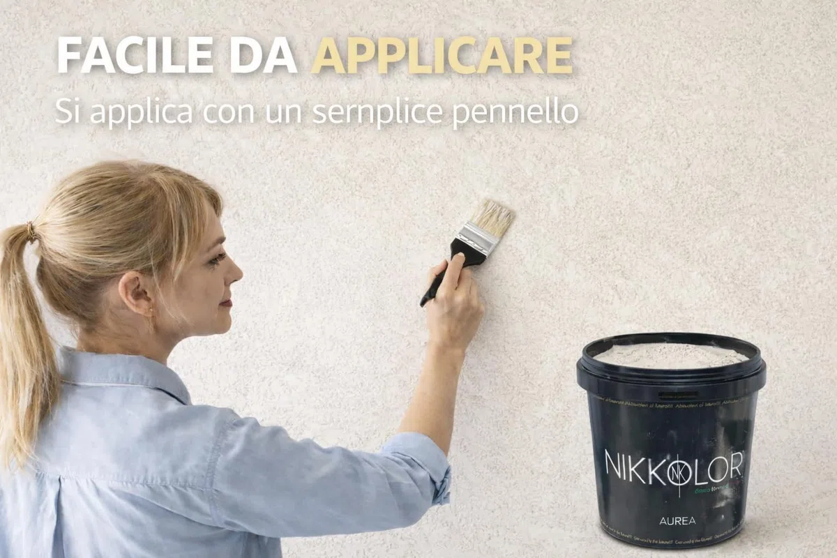 Nikkolor Aurea - Pittura Antimuffa Effetto Sabbiato - 1 L - Bianco Opaco | Si applica su pareti già tinteggiate senza primer, pronta all'uso con resa di 10-12 m²