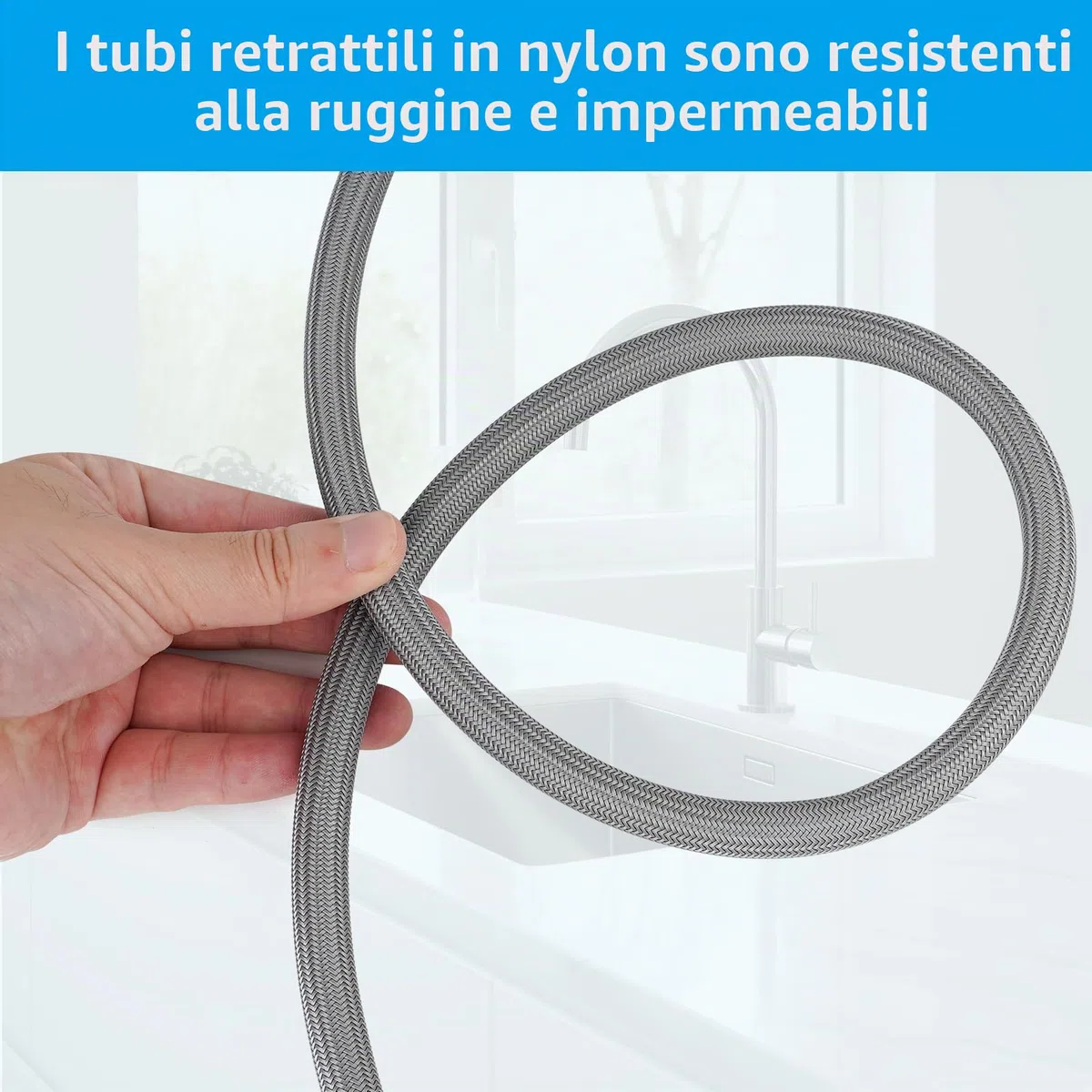 Hibbent Tubo di Ricambio per Rubinetto Estraibile Compatibile con Rubinetti da Cucina Hansgrohe/Grohe con 6 Adattatori, Modello Standard 88624000/46174000/46092000, Tubo di Ricambio da 150 cm, con