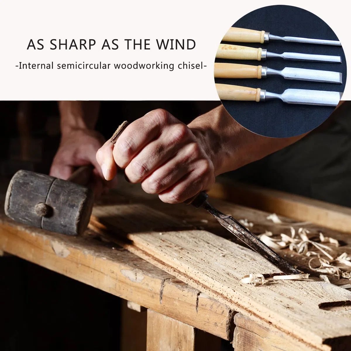 Set di sgorbie da 4 pezzi, scalpello affilato per legno, strumento per carpenteria in legno per falegnami principianti e professionisti