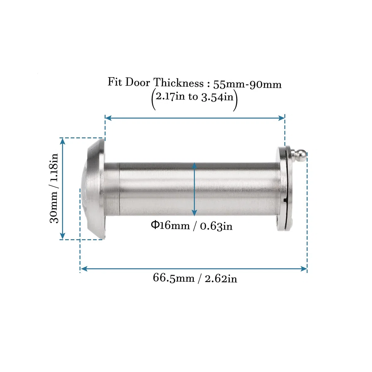 QUARKZMAN 66,5mm Spettatore Spioncino x 1pz Ottone Spazzolato Satinato Cromo per Sicurezza Porta, [Tono argento]