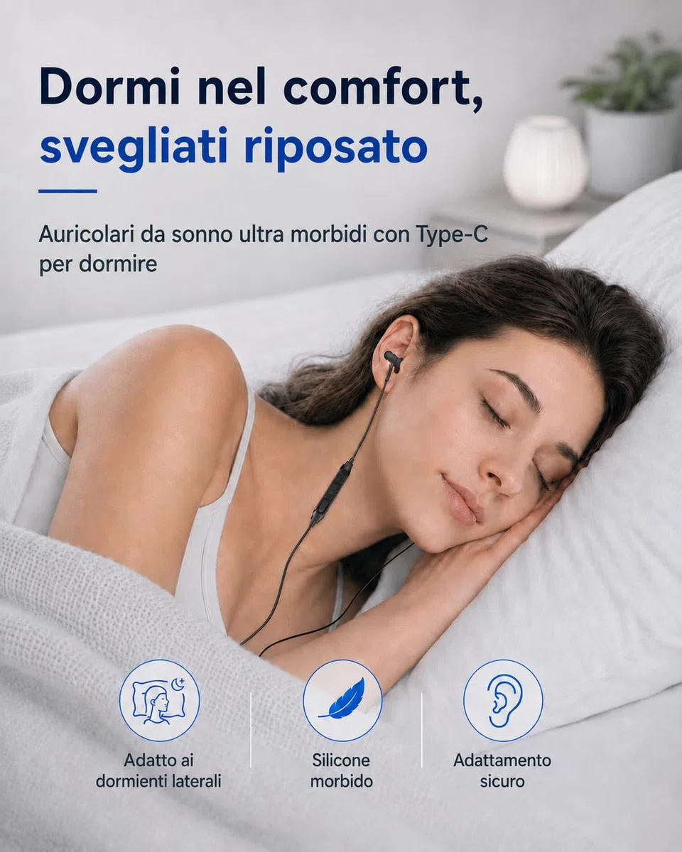 Hearprotek auricolari per dormire, USB c 2 paia di Auricolari Cuffie con microfono-Isolamento acustico in silicone Tipo c Auricolari Sleep Buds per telefono Android, ideali per dormire