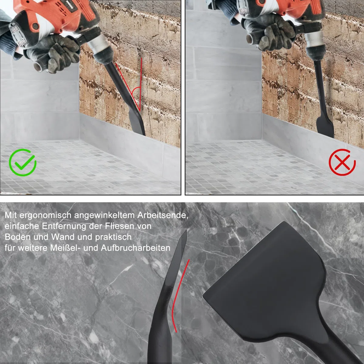 Scalpello per piastrelle SDS Plus 250 mm x 50 mm ad angolo, SDS Plus Scalpello per rimuovere piastrelle da pavimenti e pareti