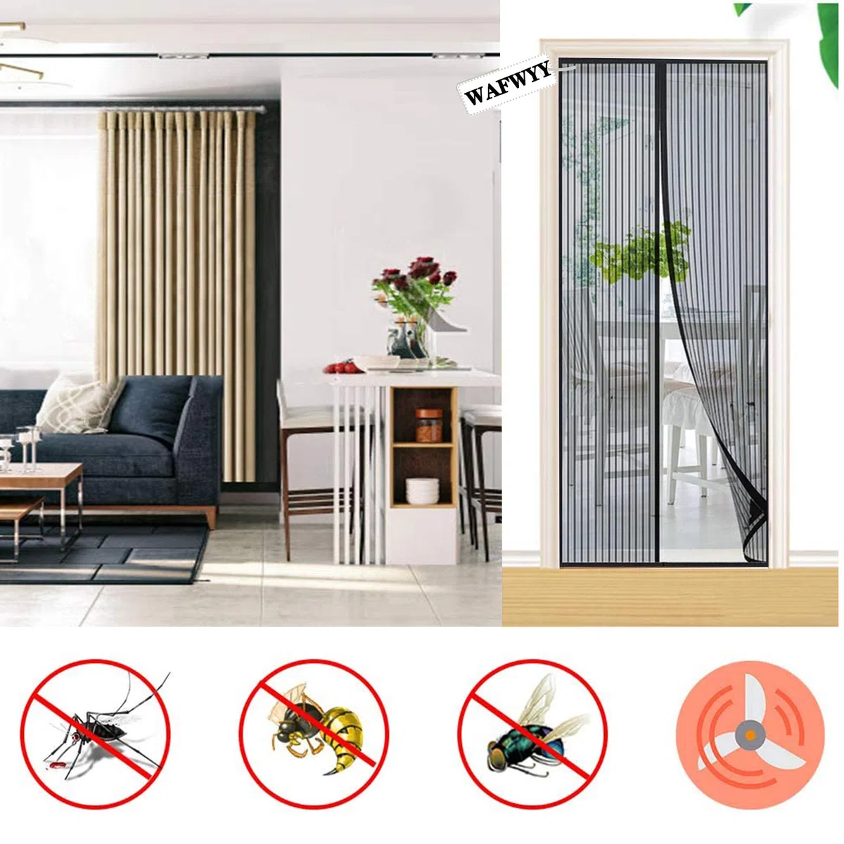 Protezione Per Zanzariera Per Zanzariera Per Zanzariera, Installazione Dell'adesivo Per Tende Magnetiche Senza Perforazione, Chiusura Magnetica Per Zanzariera, Telaio Completo,