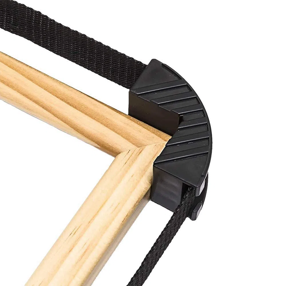 Morsetto Fascia a Cricchetto, Angolare, Multifunzione, Rapido Regolabile per Cornici e Cassetti in Legno, Nero