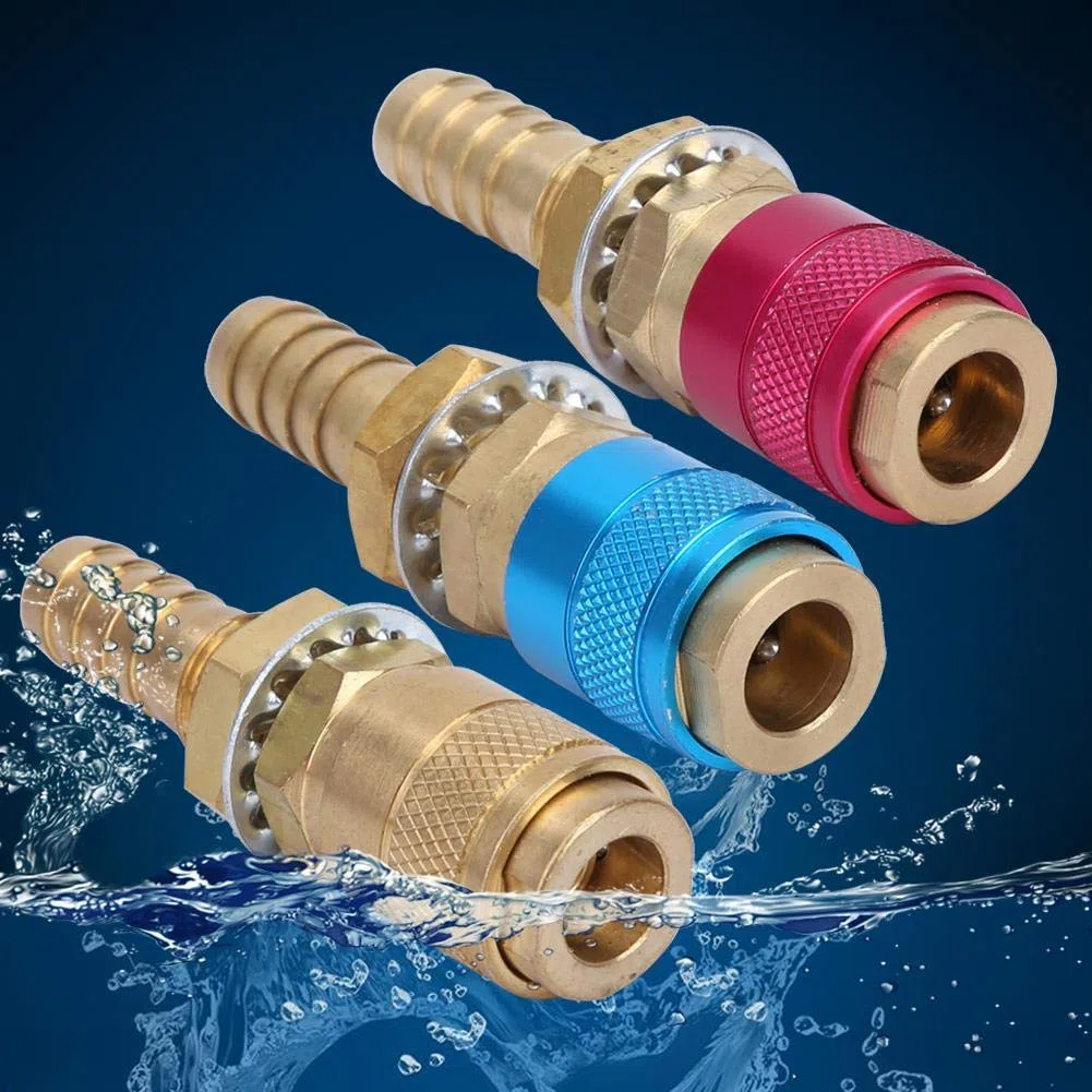 3 Pezzi M10 Raffreddato ad Acqua e Adattatore per Gas Connettore Rapido Raccordo Tubo Flessibile Rosso + Giallo + Blu per Torcia per Saldatura TIG