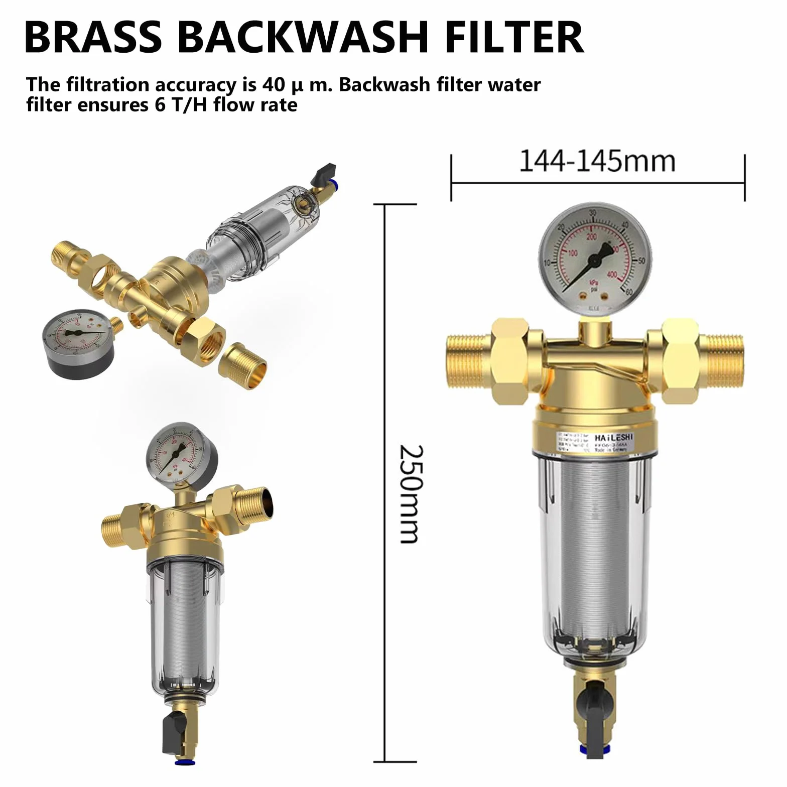 Filtro dell'acqua Spin down Sediment: 1" Filtro acqua Purificatore di rotazione con manometro, filtri dell'acqua di risciacquo riutilizzabile, filtro dell'acqua per sedimenti