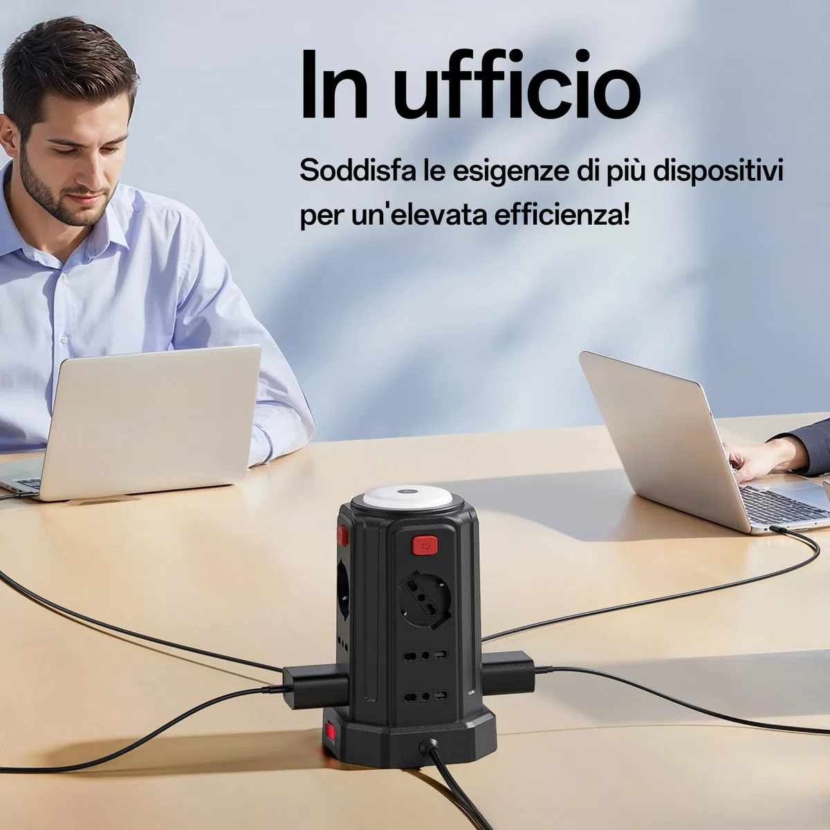 2 M Ciabatta Elettrica Multipresa con Luce Notturna 12 Prese Universali 10/16A ITA e Schuko e 3 USB A+1 USB C Protezione Sovratensione con 4 Interruttori Indipendenti per L'ufficio, La casa