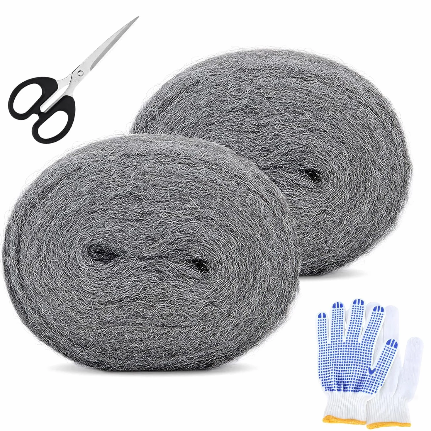 Lana D'acciaio 0000 Fine Lana di Acciaio Pastiglie Lana Acciaio Steel Wool con Guanti e Forbici Gratuiti per Tenere Lontani Topi Roditori Insetti Parassiti e Lucidare Pulire Superfici Delicate 2Pezzi