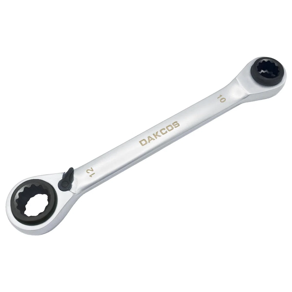 DAKCOS Chiave combinata a cricchetto 4 in 1, 8 x 10-12 x 13 mm, chiave a cricchetto a doppia estremità CR-V con finitura cromata opaca
