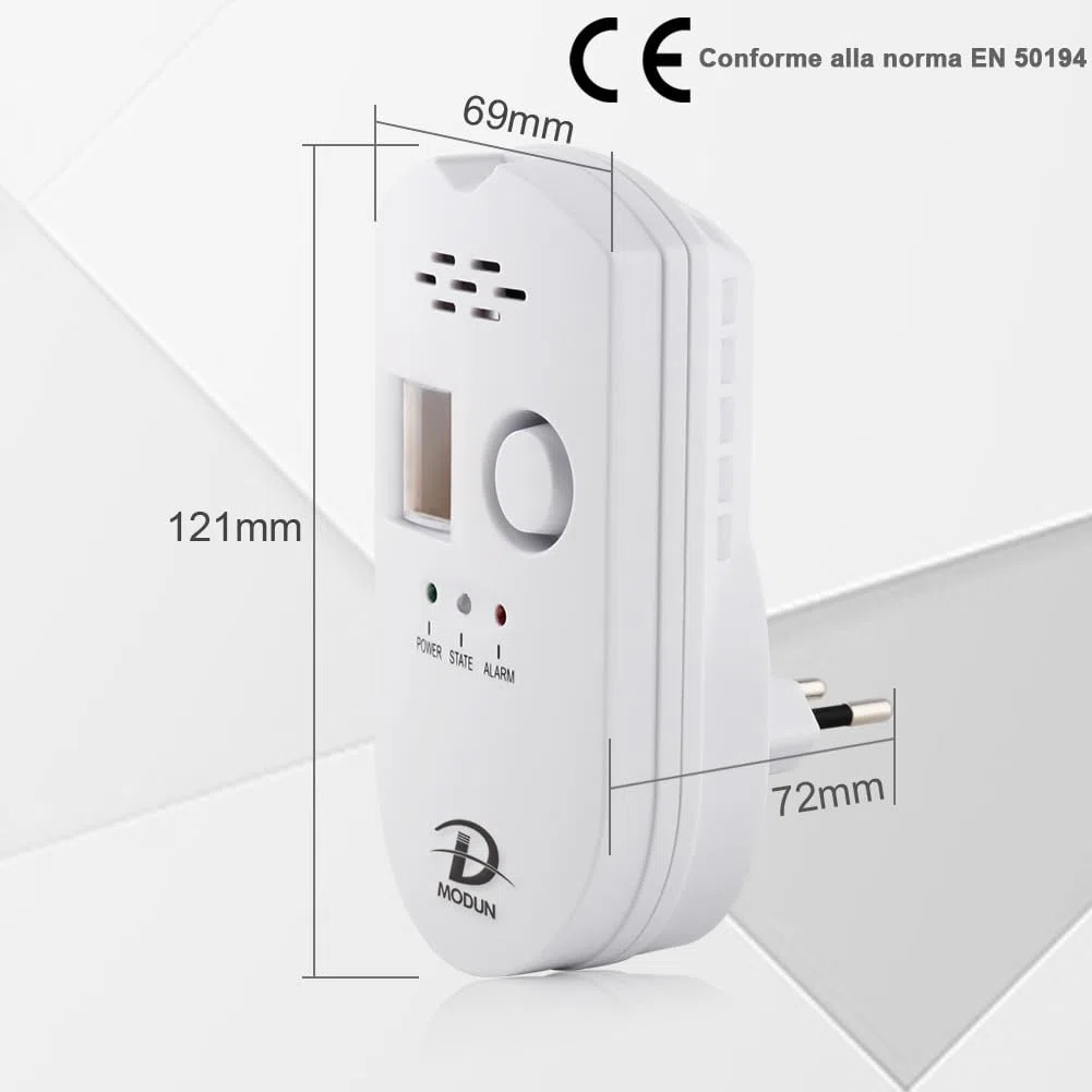 D MODUN - Rilevatore di Gas, Gas Naturale/GPL/Rilevatore Gas di Carbone, Plug-in Monitor di Fughe di Gas con Allarme Sonoro e Display digitale LED, Methane Propane Butano per Cucine, Garage e Camper