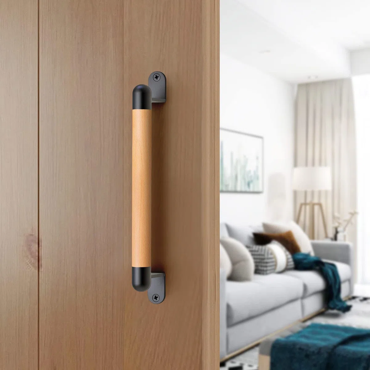 Dolibest 25cm Corrimano in legno, Maniglia per cancello di recinzione in legno, 2 supporti in metallo resistenti, Maniglia per porta scorrevole resistente per cancello, porta del fienile, armadio