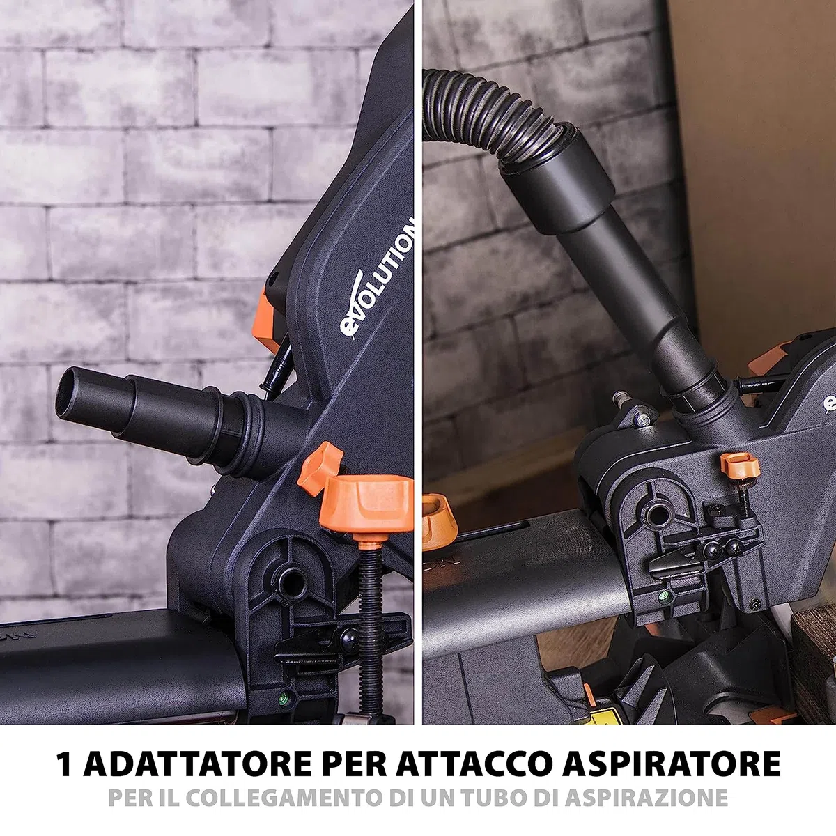Evolution Power Tools R210SMS Pacchetto accessori per troncatrice - Include 2 morsetti, sacchetto raccolta polvere e adattatore per attacco aspiratore - 210 mm